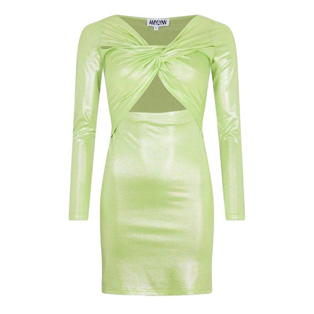 AmyLynn Womens/Ladies Metallic Front Tie Bodycon Dress / Green